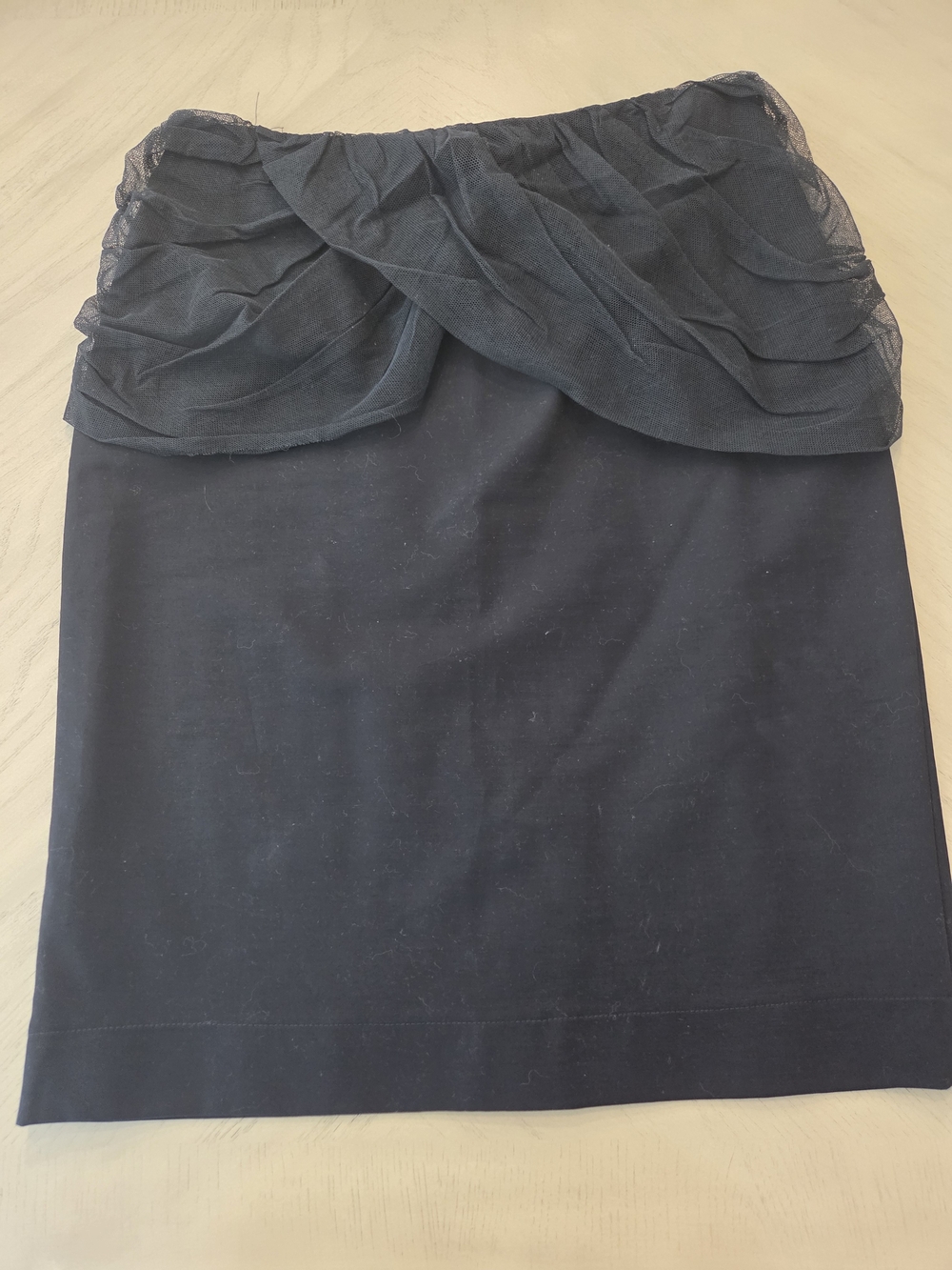 Roberto Cavalli Black Pencil Skirt with Draped Mesh Yoke